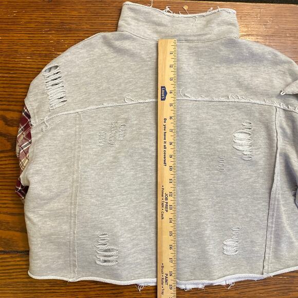 Dance & Marvel Grunge Distressed Ripped Detachable Hoodie Plaid Denim M Gorpcore - Picture 9 of 14